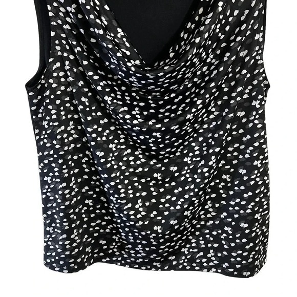 Covington Satin Spotted Cowl Neck Blouse XL Sleeveless Black and White Tank Top - Picture 4 of 5